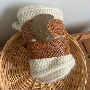 Vintage brass and leather braided moon belt